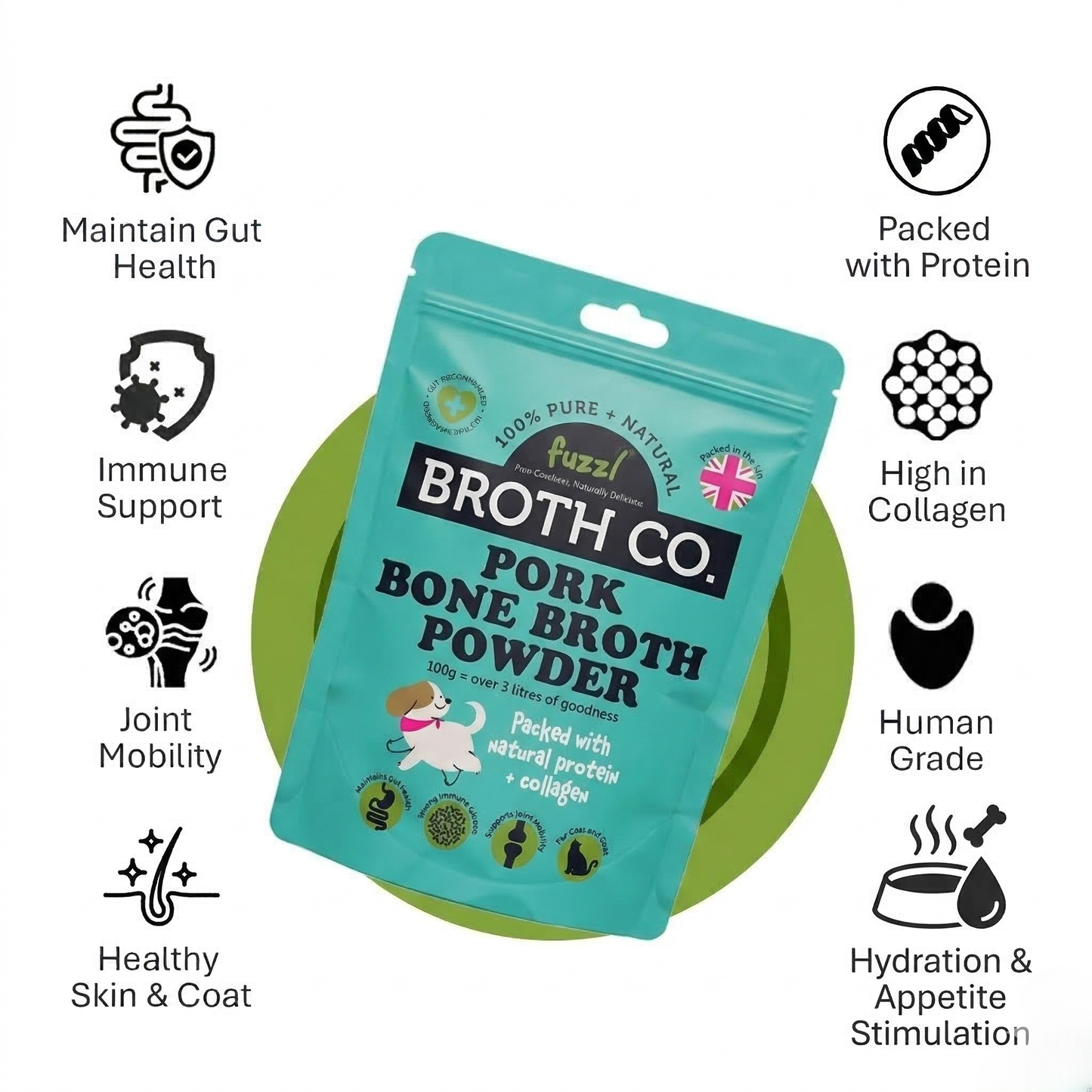 Fuzzl Broth Co. Pork Bone Broth | Joint & Gut Health Topper 100g