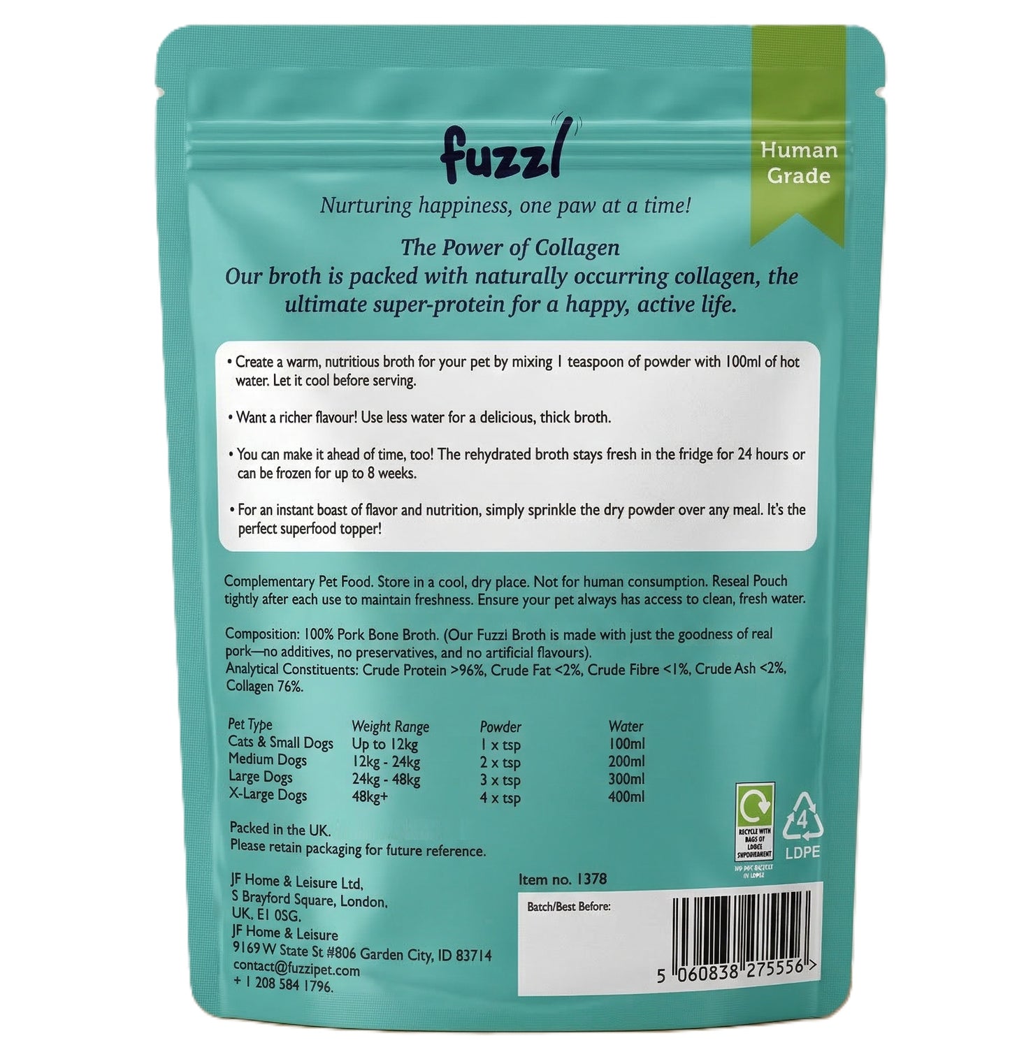 Fuzzl Broth Co. Pork Bone Broth | Joint & Gut Health Topper 100g
