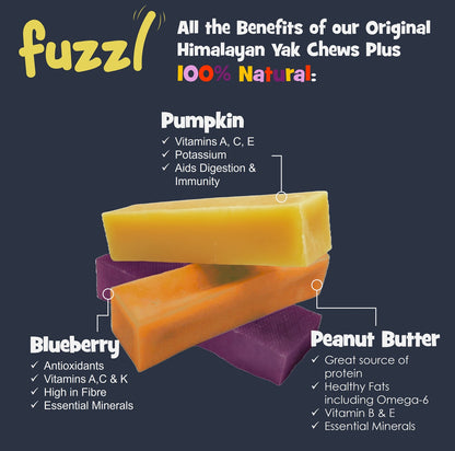 Fuzzl Yak Chews Pumpkin, Peanut Butter, Blueberry Medium Pack 3