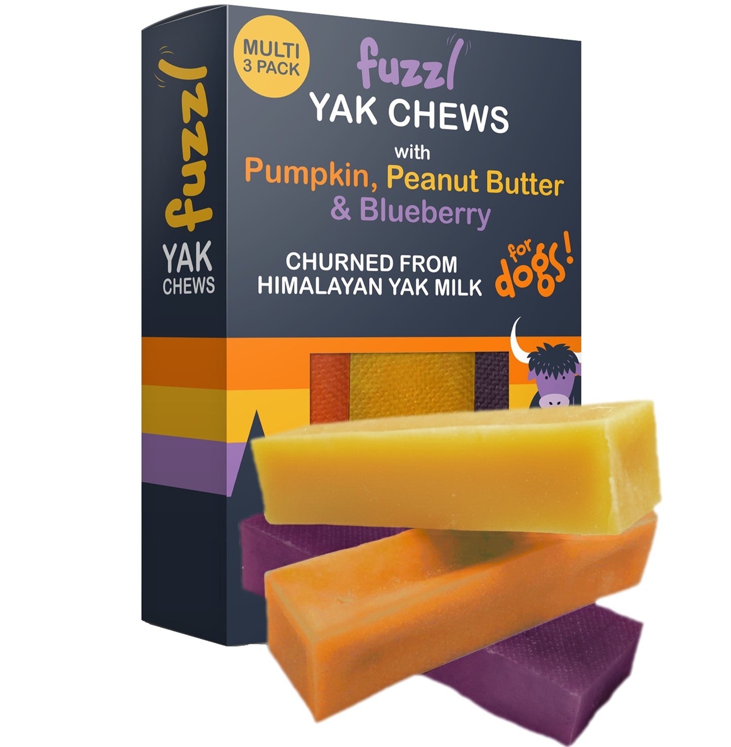 Fuzzl Yak Chews Pumpkin, Peanut Butter, Blueberry Medium Pack 3