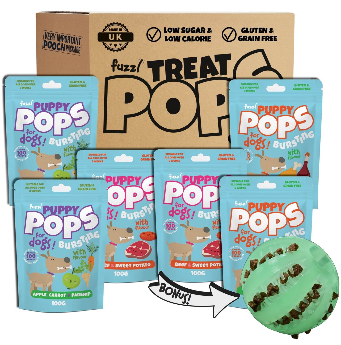 Fuzzl Puppy Pops Variety Pack | With Glow Ball Dog Treat Bundle - Fuzzl Pet