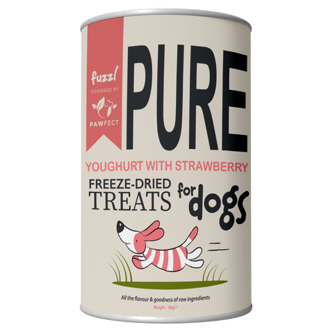 Fuzzl Pure Freeze Dried Strawberry Yoghurt Melties Dog Treats and Dog Food Topper 38g - Prebiotic and Probiotic