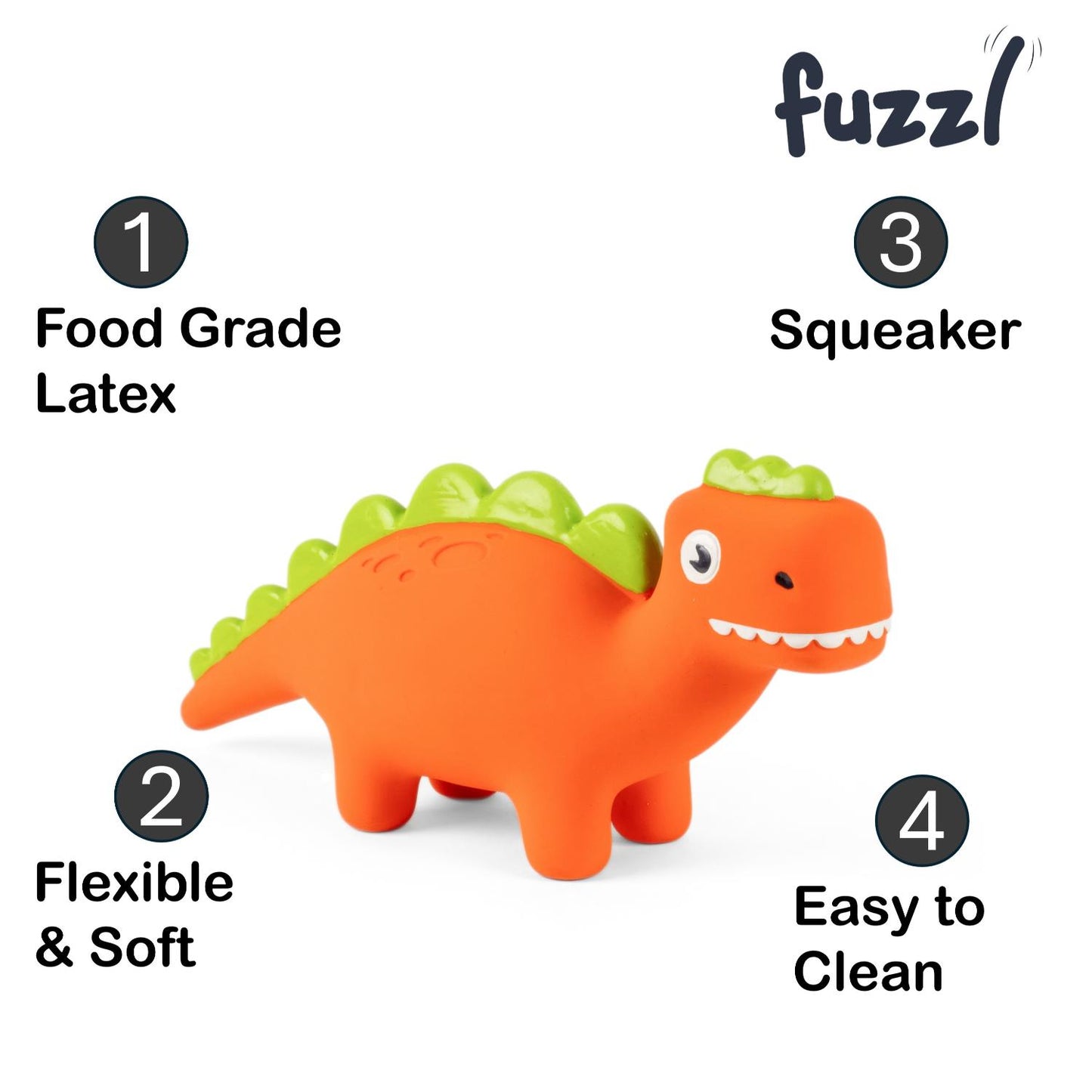 Fuzzl Steggy Dino Latex Soft Chew Toy – Durable Dog Toy
