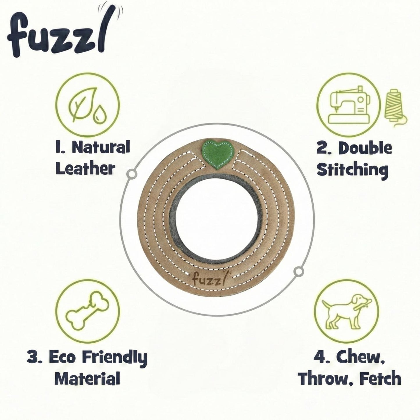 Fuzzl Eco Leather Ring | Natural Tough Chew Dog Toy