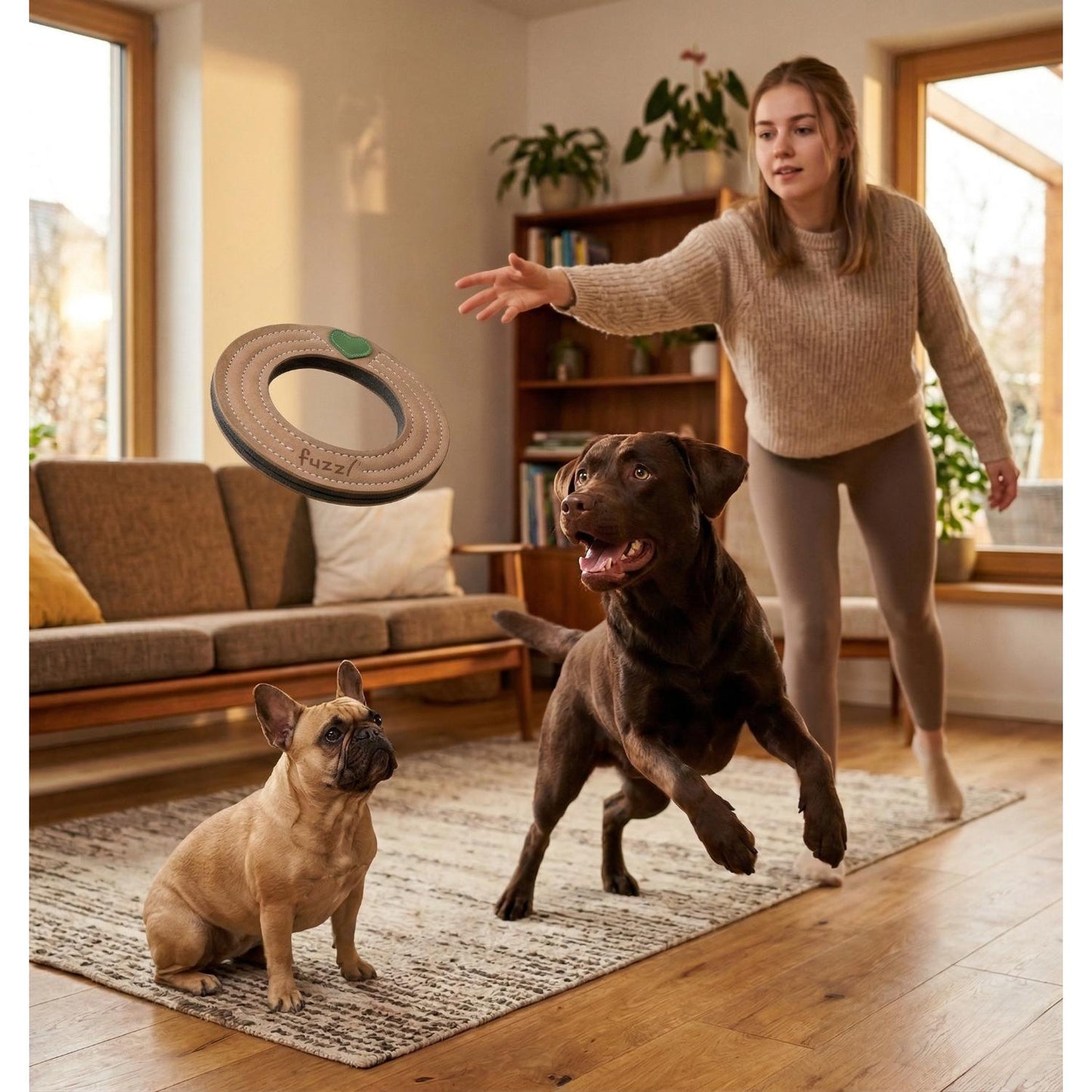 Fuzzl Eco Leather Ring | Natural Tough Chew Dog Toy