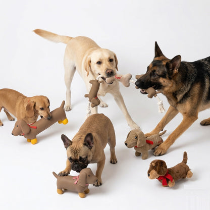 Sizzles Tugga Dachshund Rope Toy | Plush & Latex Interactive Tug