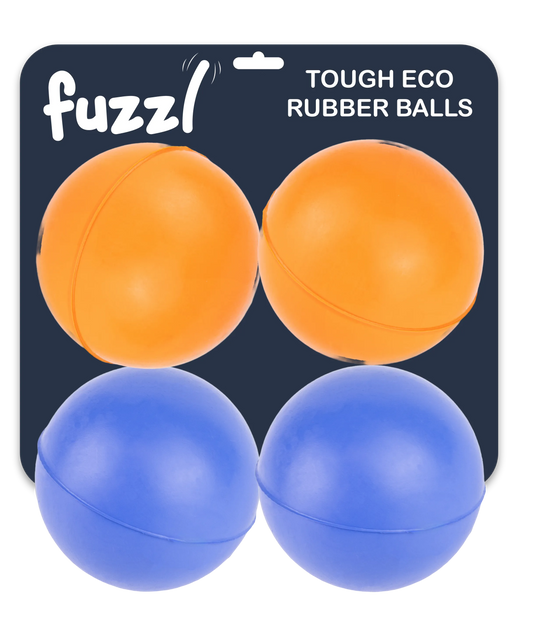 Fuzzl Eco Solid Rubber Ball 4 Pack Dog Balls – Durable Dog Toy - Fuzzl Pet