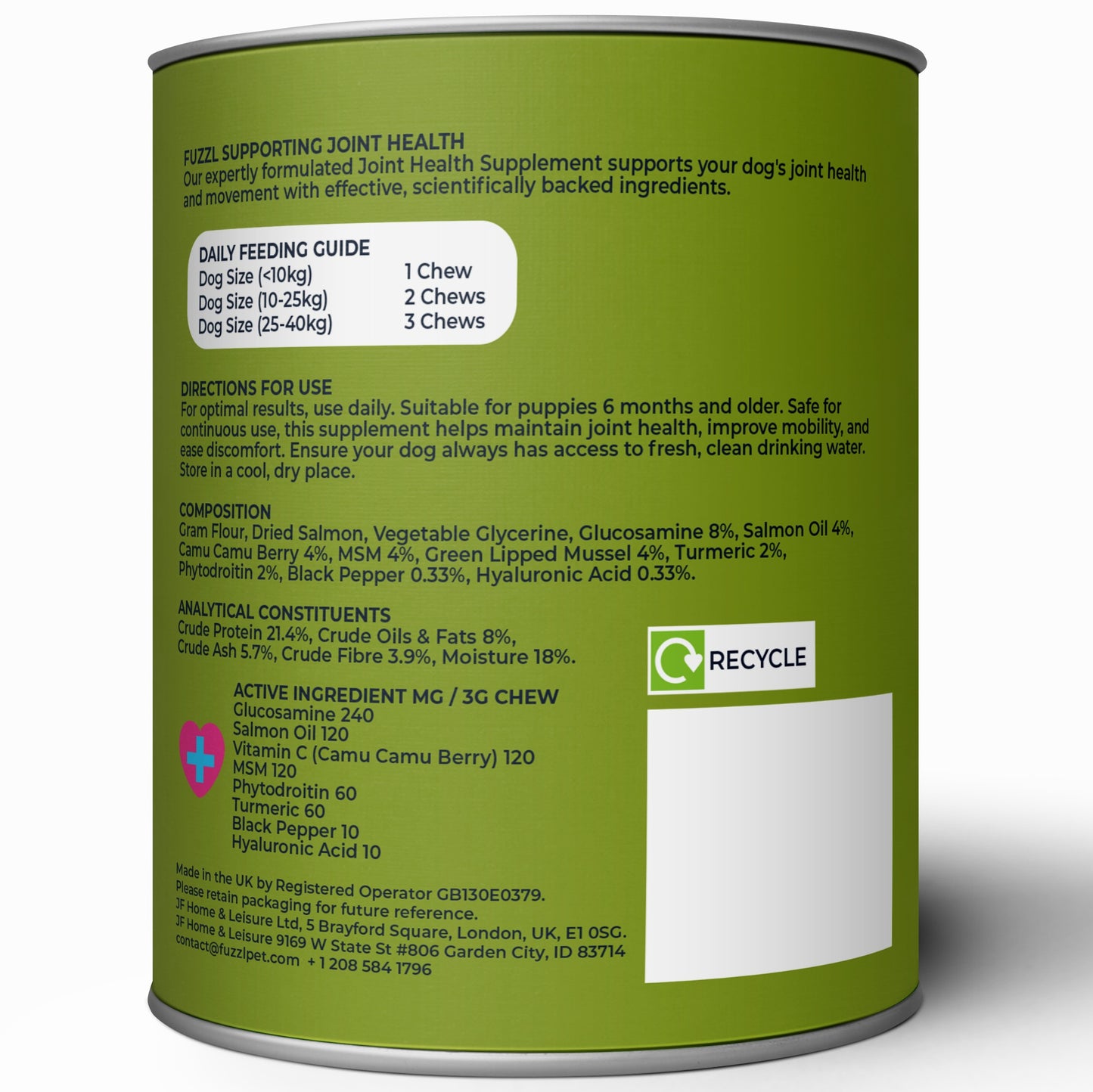 Fuzzl Joint Care Supplement Chews Max Strength - Hip and Joint Aid - Jumbo 180g