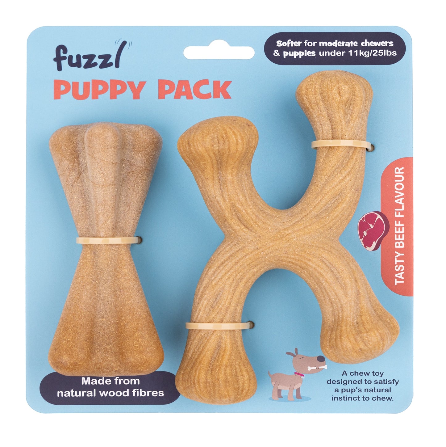 Fuzzl Puppy & Small Dog Chew Toy Beef Flavour Twin Pack