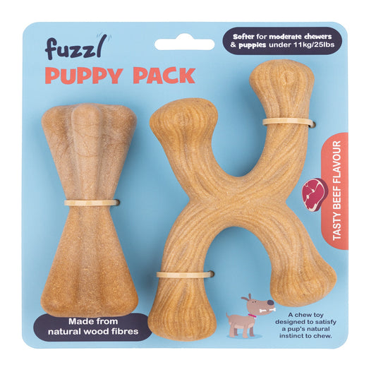 Fuzzl Puppy & Small Dog Chew Toy Beef Flavour Twin Pack