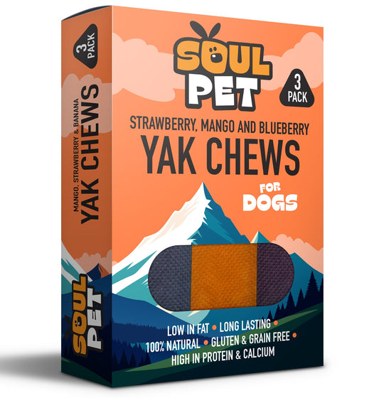 Soul Pet Yak Chews Strawberry Mango Blueberry | 3 Pack for Dogs