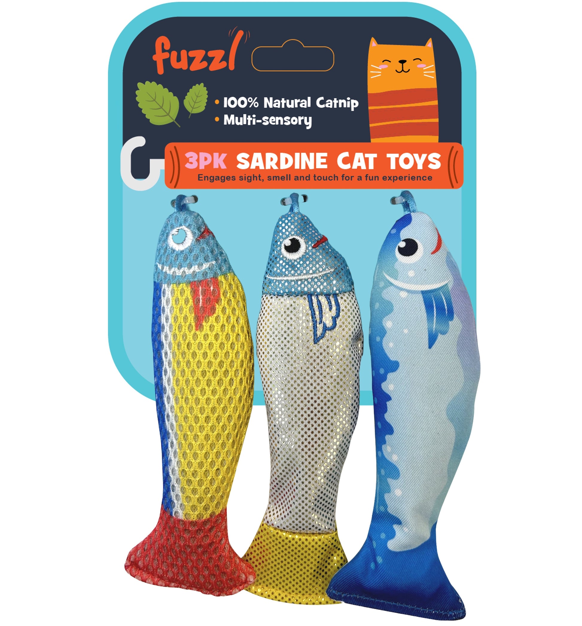 Fuzzl Sardines – 3 Pack Plush Fish Cat Toys – Catnip Filled - Fuzzl Pet
