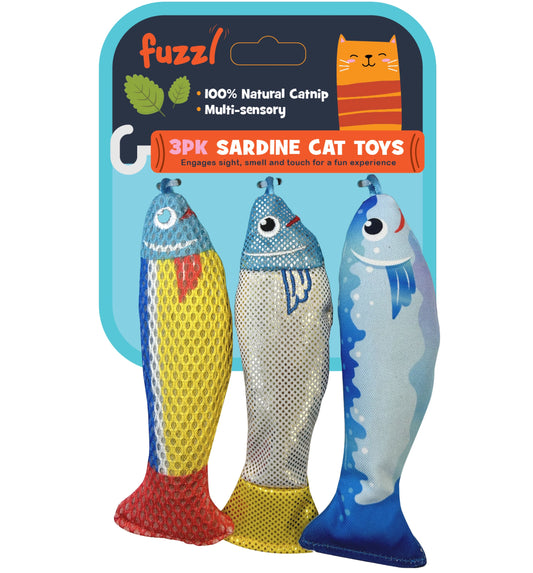 Fuzzl Sardines – 3 Pack Plush Fish Cat Toys – Catnip Filled - Fuzzl Pet