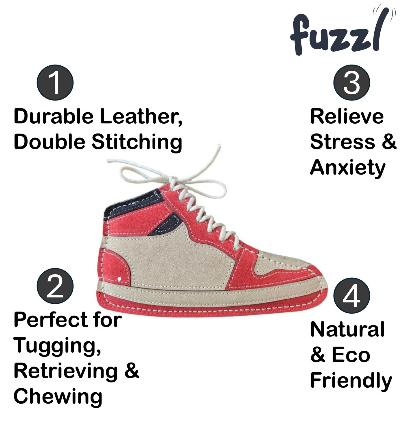 Fuzzl Eco Leather Sneaker | Natural Tough Chew Dog Toy - Fuzzl Pet
