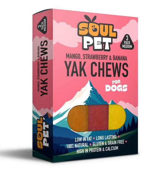 Soul Pet Yak Chews Mango, Strawberry, Banana | 3 Pack for Dogs