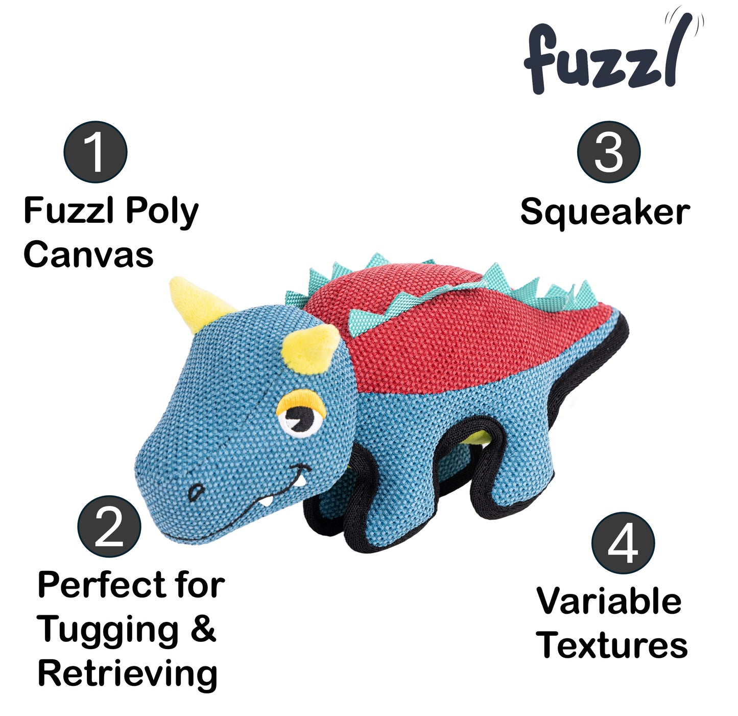 Fuzzl Spike the Dino Tough Soft Dog Toy