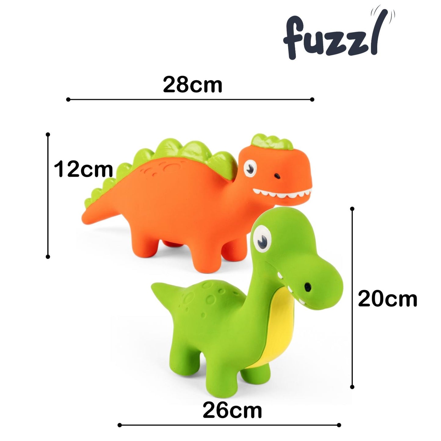 Fuzzl Rexy & Steggy Dino Latex Soft Chew Toy 2pk – Durable Dog Toy