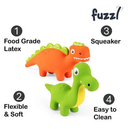 Fuzzl Rexy & Steggy Dino Latex Soft Chew Toy 2pk – Durable Dog Toy