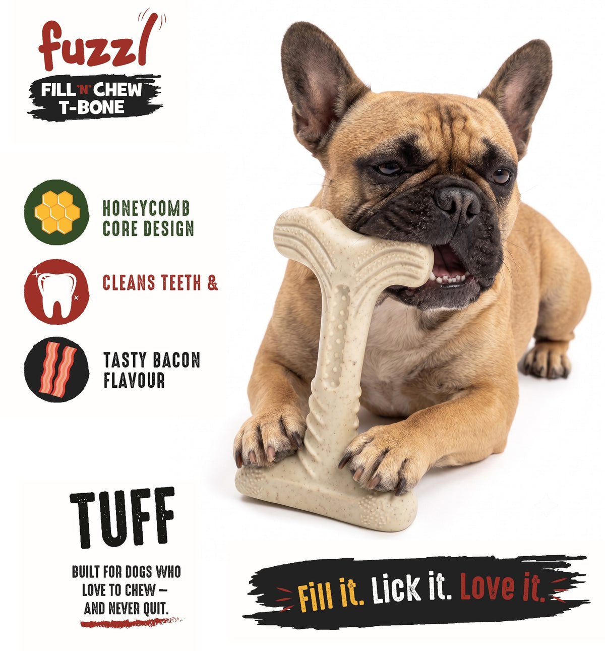 Fuzzl Fill-N-Chew Bamboo & Nylon T-Bone Dog Toy - Bacon Flavour