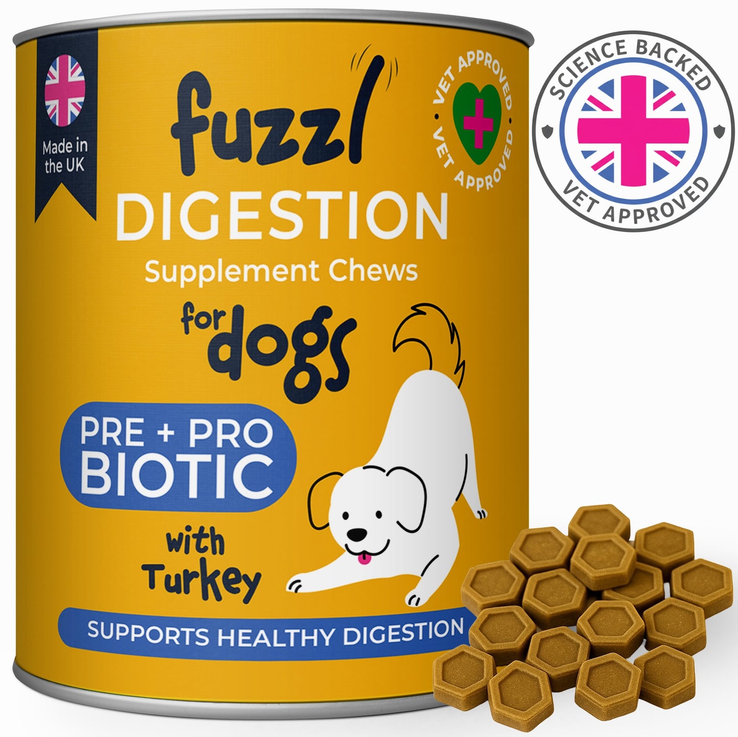 Fuzzl Pre Pro Biotic Digestion Supplement Treats for Dogs - Jumbo 180g