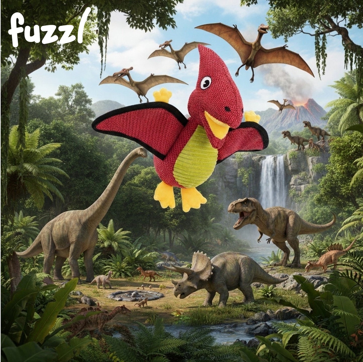 Fuzzl Terry the Dino Canvas Soft Dog Toy