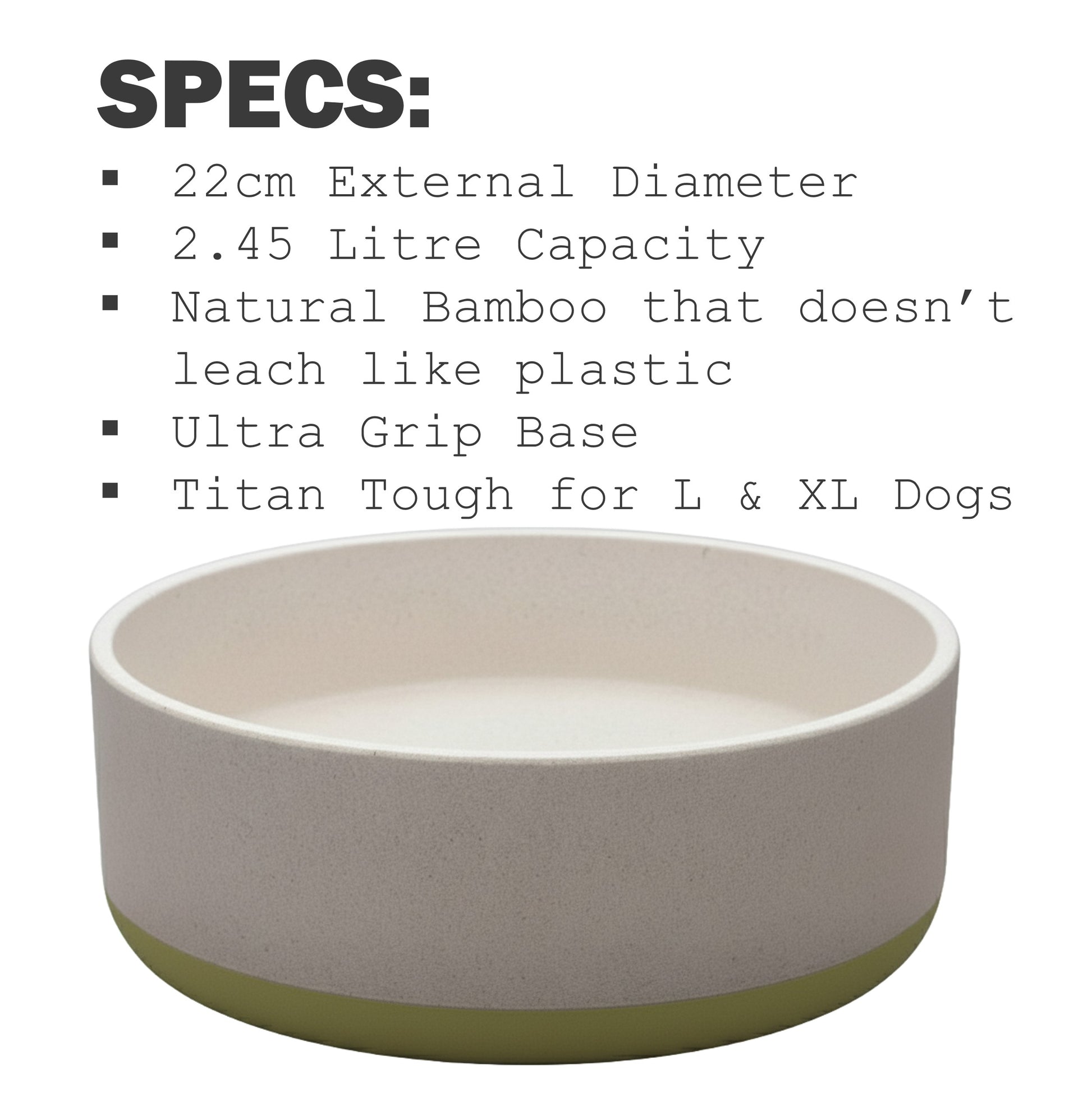 Fuzzl Titan Bamboo & Rubber Base Bowl 18cm - Green - Ultra Grip Base Dog - Fuzzl Pet
