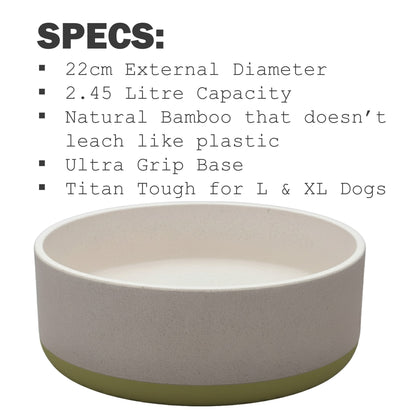 Fuzzl Titan Bamboo & Rubber Base Bowl 18cm - Green - Ultra Grip Base Dog - Fuzzl Pet