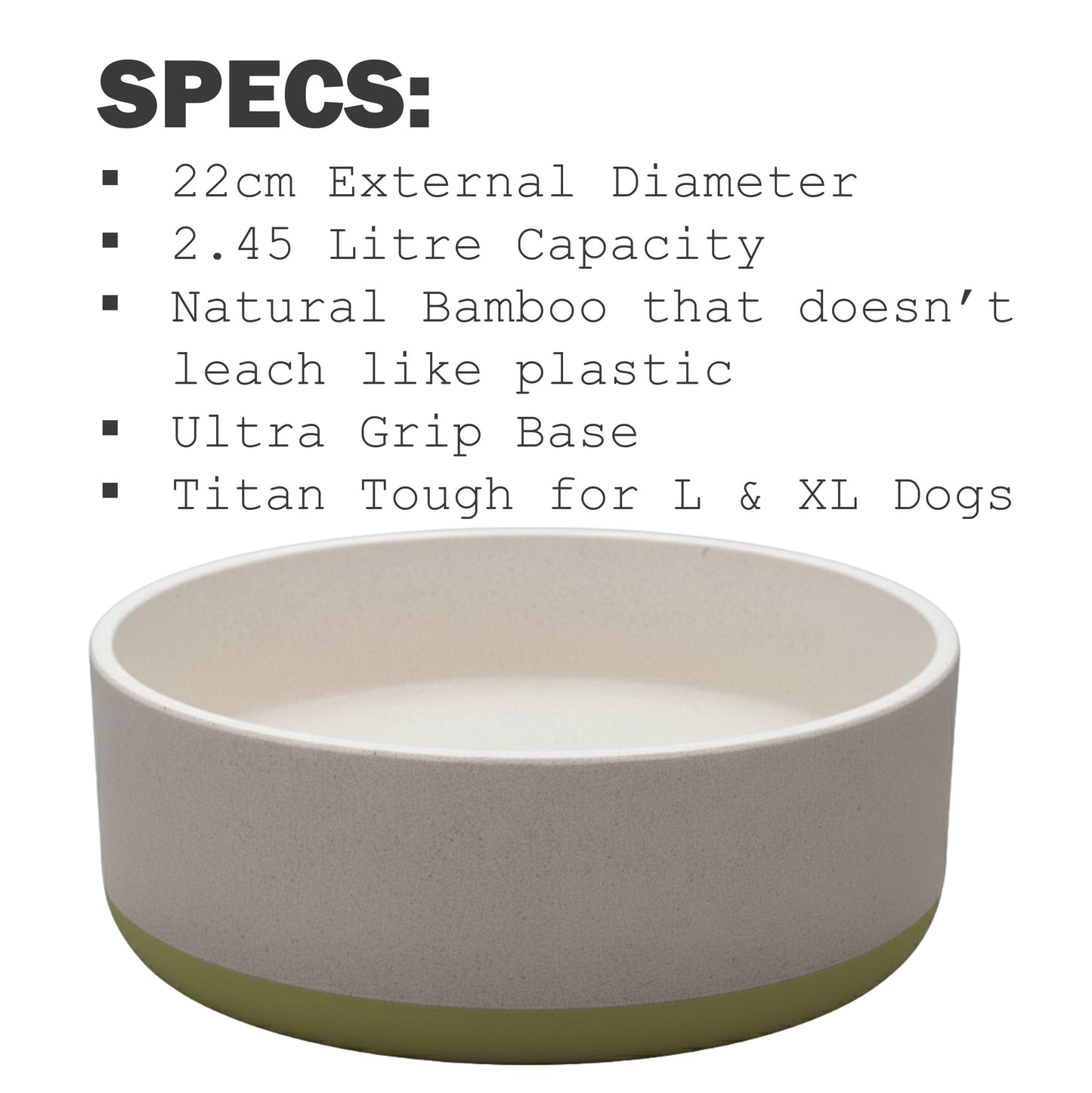 Fuzzl Titan Bamboo & Rubber Base Bowl 22cm Green with Ultra Grip Base Dog