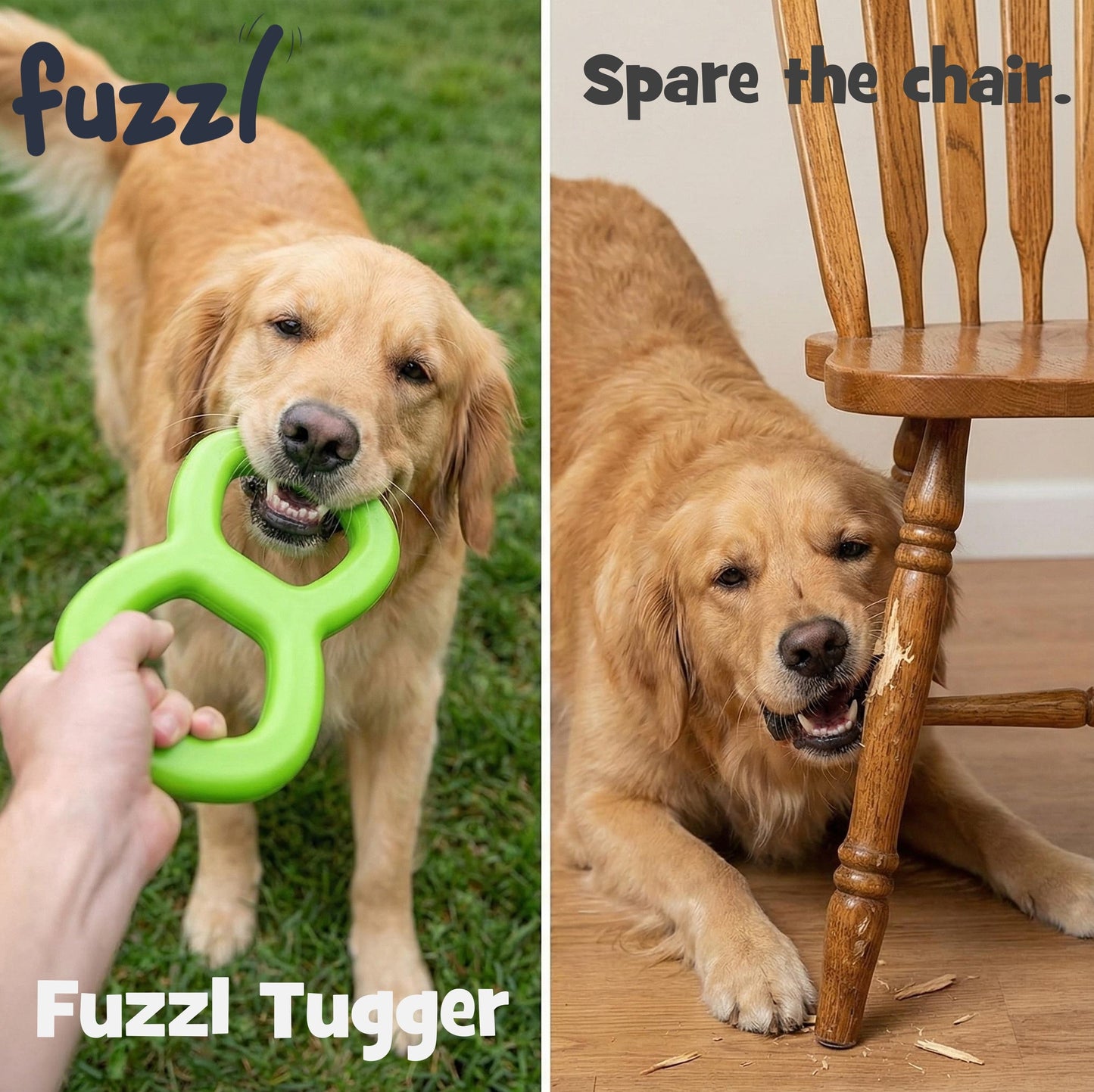 Fuzzl Eco Rubber Natural Tugger | Natural Rubber Dog Toy | Green