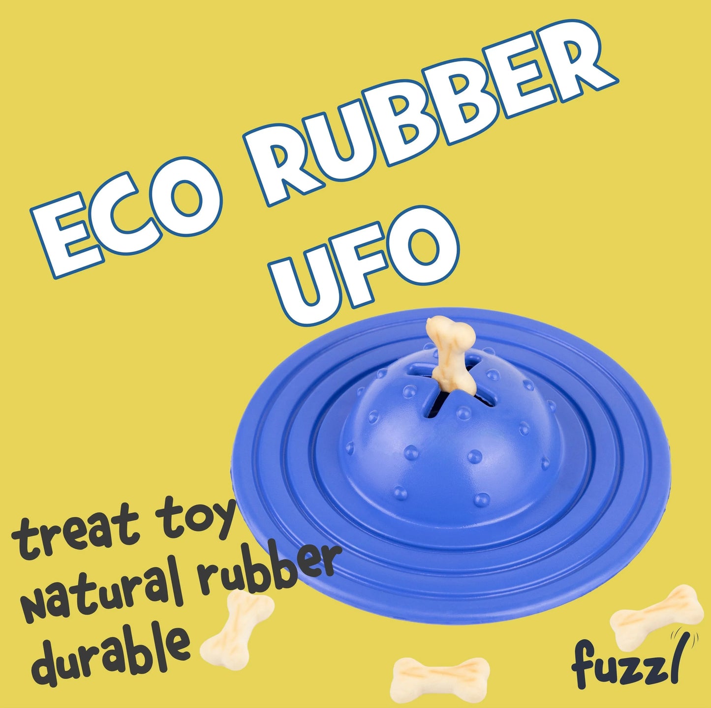 Fuzzl Eco Rubber Chuck & Treat Sky Saucer - Blue Dog Toy – Durable - Fuzzl Pet