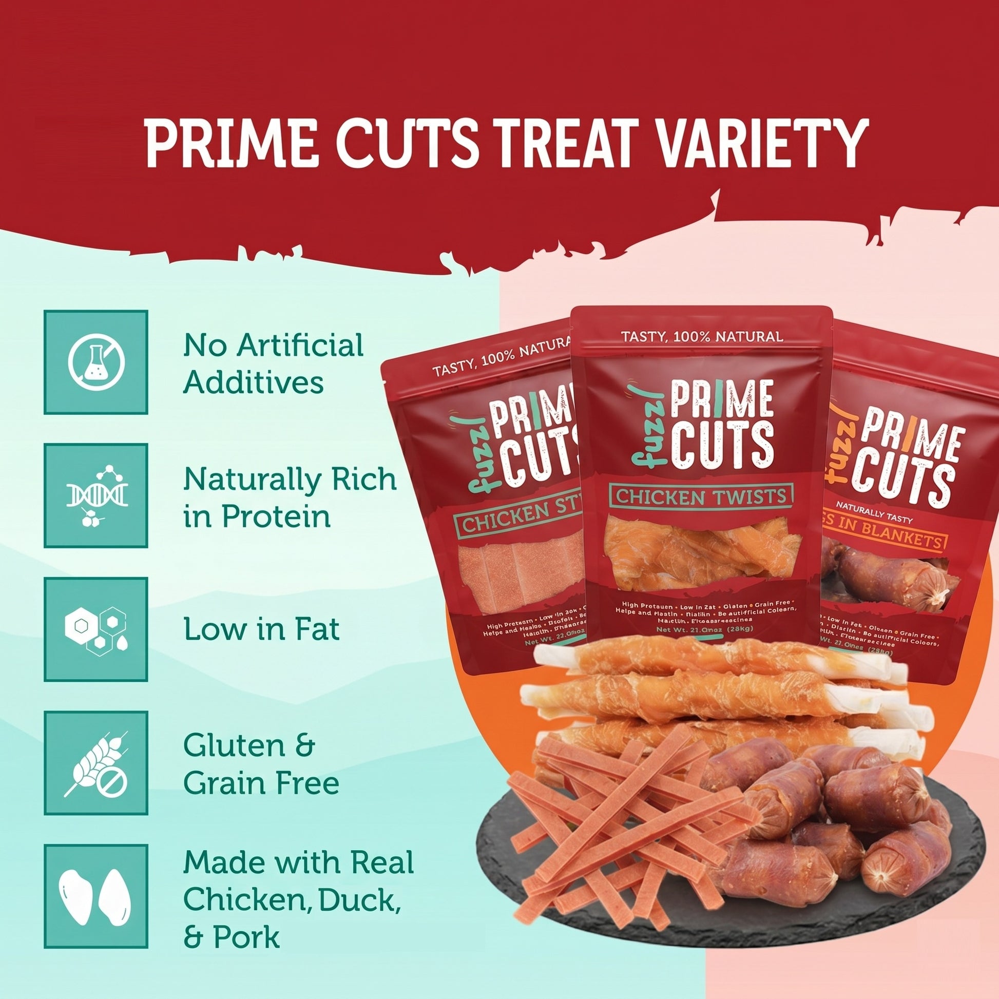 Fuzzl Prime Cuts Variety Pack 1kg | Chicken, Pigs in Blankets, Twists - Fuzzl Pet