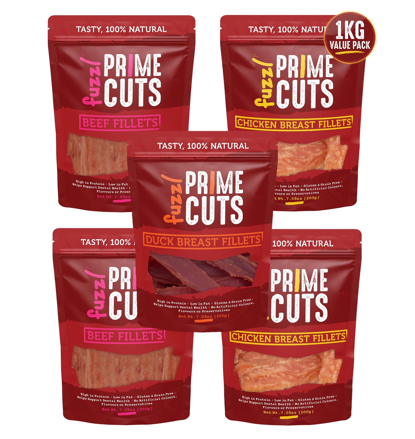 Fuzzl Prime Cuts 1kg Variety Pack | Natural Dog Treats – 5 Types - Fuzzl Pet