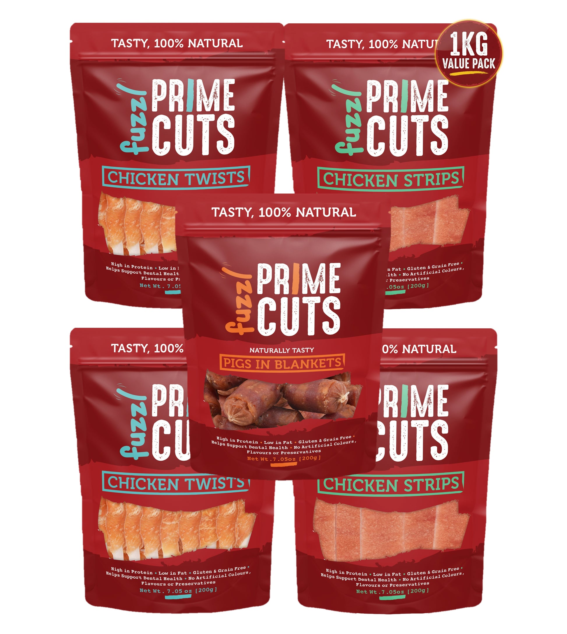 Fuzzl Prime Cuts Variety Pack 1kg | Chicken, Pigs in Blankets, Twists - Fuzzl Pet
