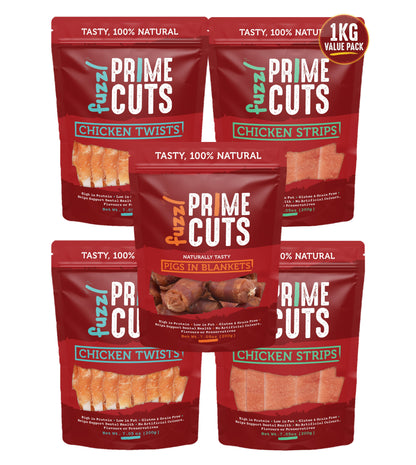 Fuzzl Prime Cuts Variety Pack 1kg | Chicken, Pigs in Blankets, Twists - Fuzzl Pet