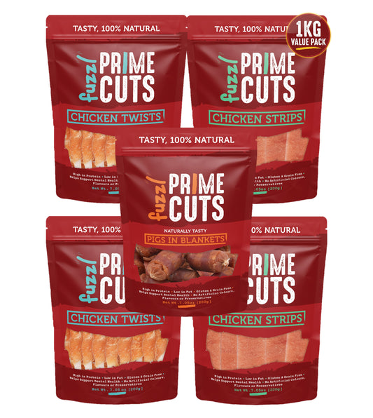 Fuzzl Prime Cuts Variety Pack 1kg | Chicken, Pigs in Blankets, Twists