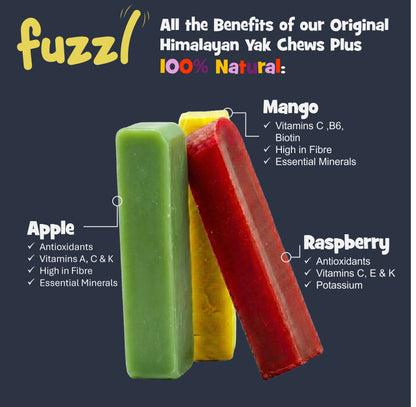 Fuzzl Raspberry, Mango, Apple Yak chews for Dogs Box 3 225g - Fuzzl Pet