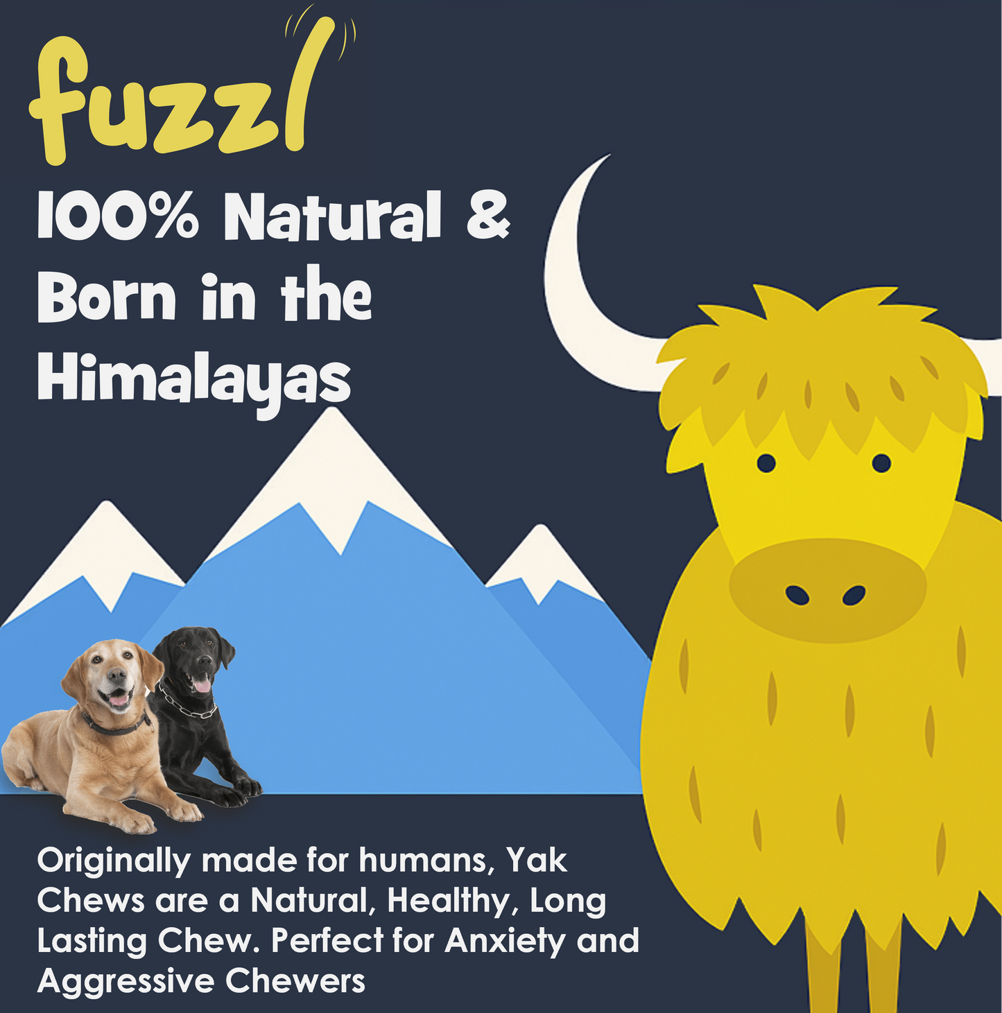 Fuzzl Yak Chews for Dogs - Medium 3 Pack with Peanut Butter,