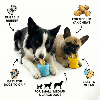 Fuzzl Grip n' Chew Yak Chew Holder | Natural Rubber Safety Holder Yellow