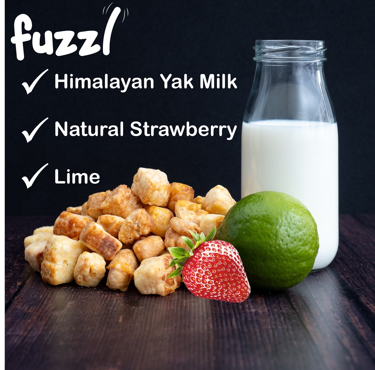 Fuzzl Yak Popcorn with Strawberry Large Pack Himalayan Yak Bites for Dogs
