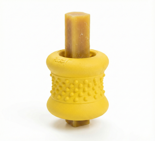 Fuzzl Grip n' Chew Yak Chew Holder | Natural Rubber Safety Holder Yellow