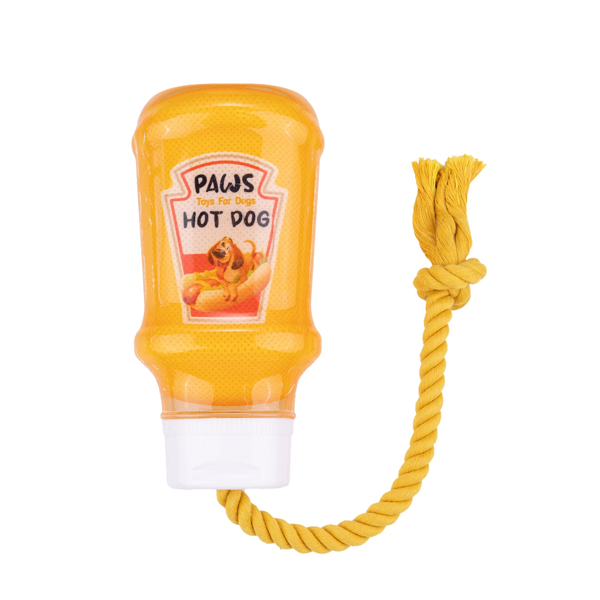 Fuzzl TPR Mustard Bottle Rubber Dog Toy with Rope – Durable Chew & - Fuzzl Pet