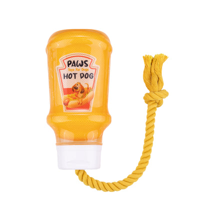 Fuzzl TPR Mustard Bottle Rubber Dog Toy with Rope – Durable Chew & - Fuzzl Pet
